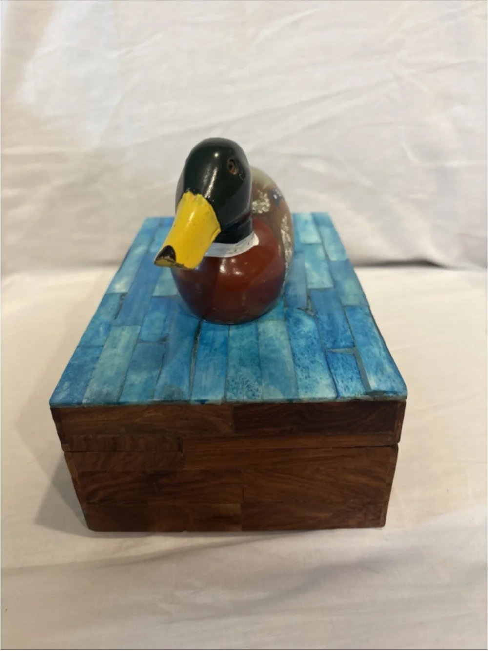Vintage Wooden Duck Box Hand Carved/Hand Painted Wooden Duck Decoy Storage 1097